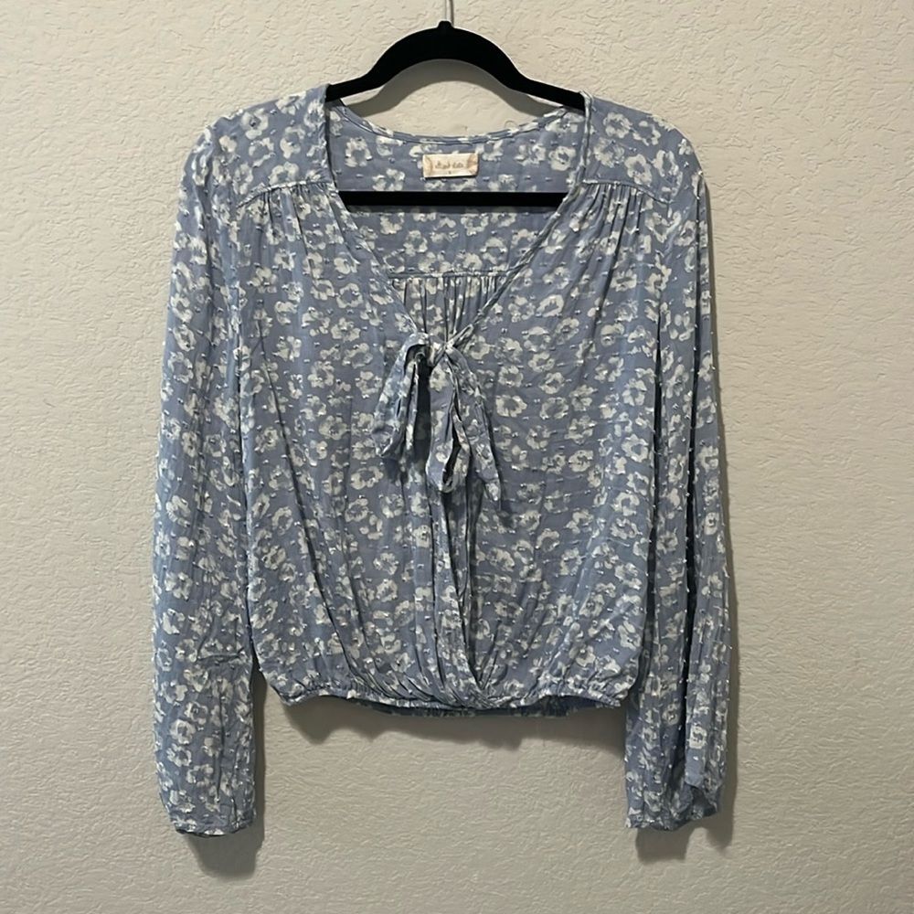 ALTAR'D STATE Light Blue Floral Long Sleeve Tie Top, Size S